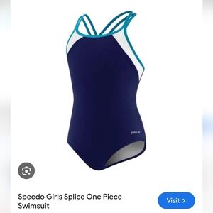 Girls Performance Speedo Blue & White Swimsuit Size 14 (XL) Good Condition